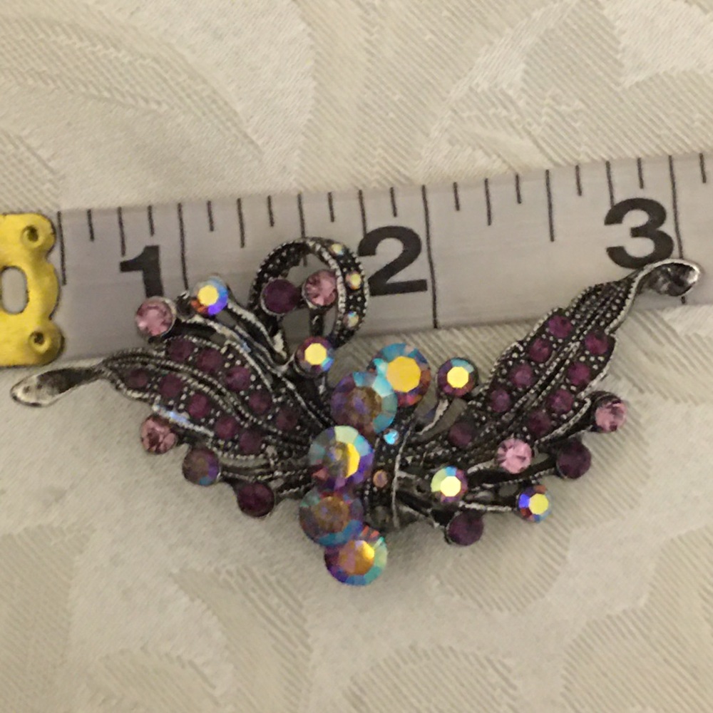 FAUX AMETHYST RHINESTONE VINTAGE BROOCH PIN - Picture 7 of 9